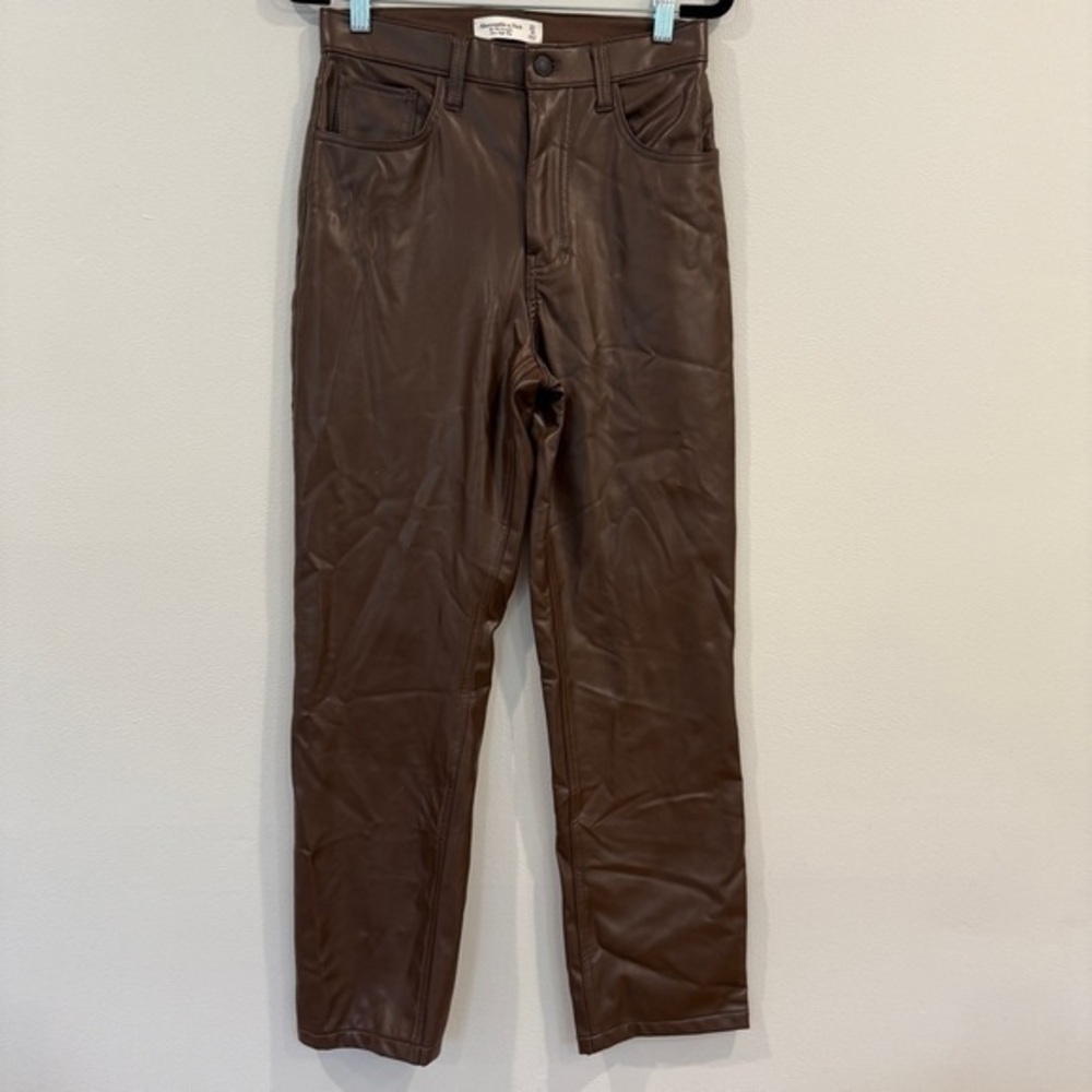 Abercrombie & Fitch The ‘90s Straight Ultra High Rise Brown Faux Leather Jeans